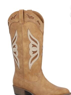 Texas Rodeo Tan Western Cowboy Boots with Butterfly Design